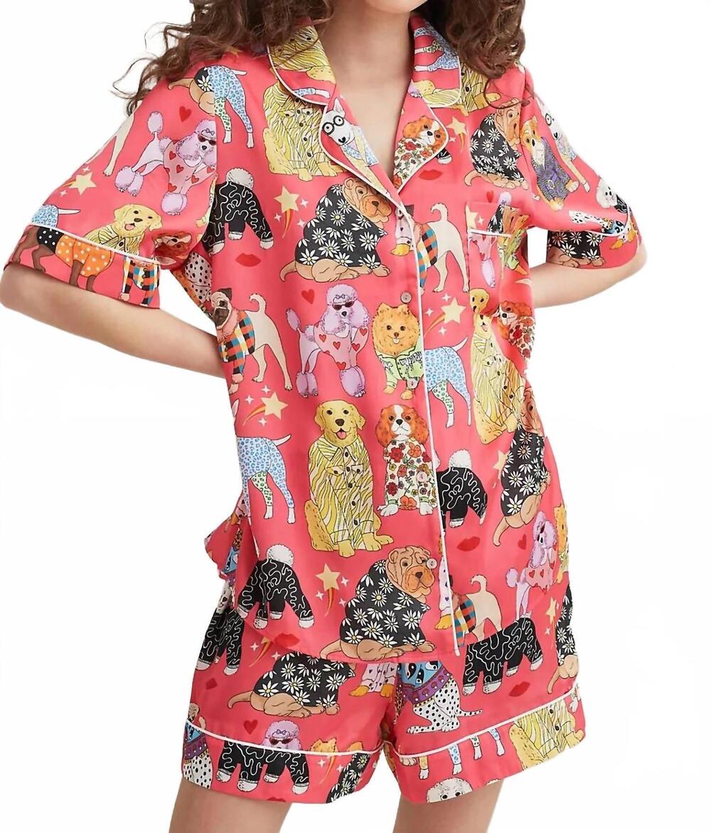NEW KAREN MABON organic cotton printed short pajama set in fashion dogs